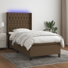 Cama box spring colchón luces LED tela marrón oscuro 100x200cm