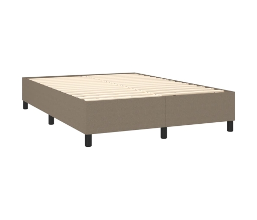 Cama box spring colchón y luces LED tela gris taupe 140x190 cm