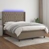 Cama box spring colchón y luces LED tela gris taupe 140x190 cm