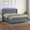 Cama box spring colchón y luces LED tela gris oscuro 160x200 cm