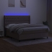 Cama box spring colchón y luces LED tela gris taupe 160x200 cm