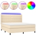 Cama box spring colchón y luces LED tela crema 160x200 cm