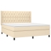 Cama box spring colchón y luces LED tela crema 160x200 cm