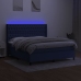 Cama box spring colchón y luces LED tela azul 160x200 cm