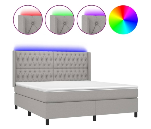 vidaXL Cama box spring colchón y luces LED tela gris claro 180x200 cm