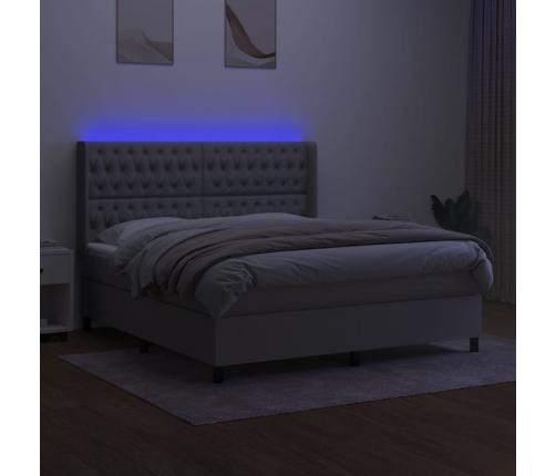 vidaXL Cama box spring colchón y luces LED tela gris claro 180x200 cm