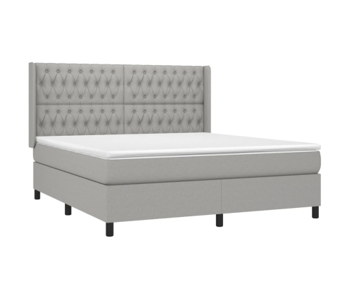 vidaXL Cama box spring colchón y luces LED tela gris claro 180x200 cm