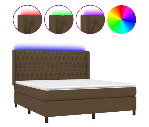 Cama box spring colchón luces LED tela marrón oscuro 180x200cm