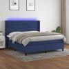 Cama box spring colchón y luces LED tela azul 180x200 cm