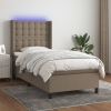 Cama box spring colchón y luces LED tela gris taupe 90x190 cm