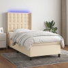 Cama box spring colchón y luces LED tela color crema 90x190 cm