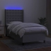 Cama box spring colchón y luces LED tela gris claro 90x200 cm