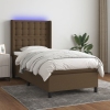 Cama box spring colchón y luces LED tela marrón oscuro 90x200cm