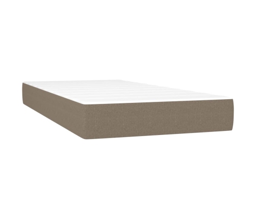 Cama box spring colchón y luces LED tela gris taupe 90x200 cm