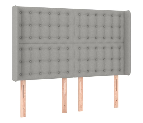 Cama box spring colchón y luces LED tela gris claro 140x190 cm