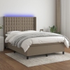 Cama box spring colchón y luces LED tela gris taupe 140x190 cm