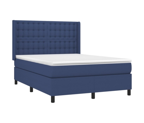 vidaXL Cama box spring colchón y luces LED tela azul 140x190 cm