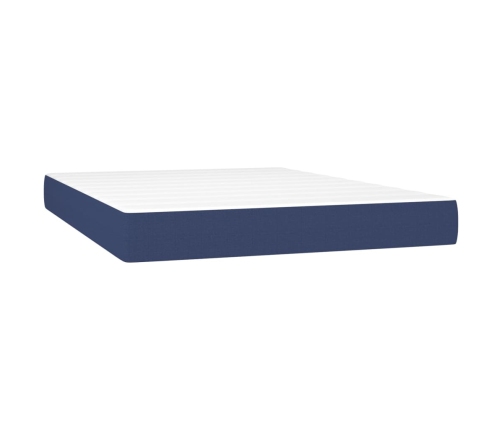 vidaXL Cama box spring colchón y luces LED tela azul 140x190 cm