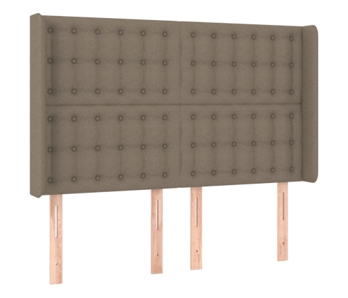 Cama box spring colchón y luces LED tela gris taupe 140x200 cm