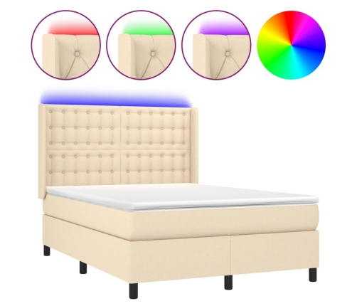 vidaXL Cama box spring colchón y luces LED tela crema 140x200 cm