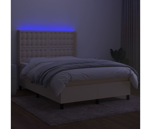 vidaXL Cama box spring colchón y luces LED tela crema 140x200 cm