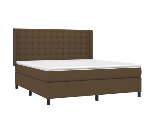 Cama box spring colchón luces LED tela marrón oscuro 160x200cm