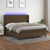 Cama box spring colchón luces LED tela marrón oscuro 160x200cm