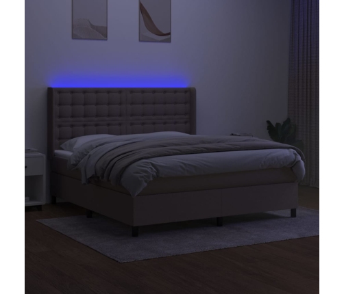 vidaXL Cama box spring colchón y luces LED tela gris taupe 160x200 cm