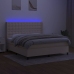 Cama box spring colchón y luces LED tela crema 160x200 cm