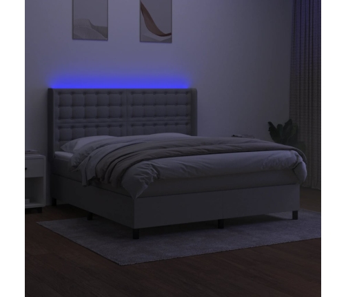 Cama box spring colchón y luces LED tela gris claro 180x200 cm