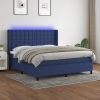 Cama box spring colchón y luces LED tela azul 180x200 cm