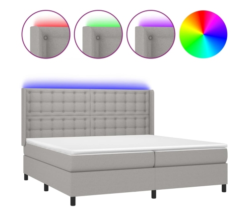 vidaXL Cama box spring con colchón tela y LED gris claro 200x200 cm