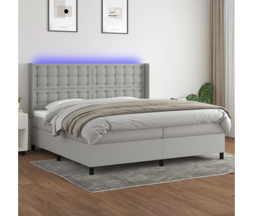 vidaXL Cama box spring con colchón tela y LED gris claro 200x200 cm