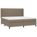 Cama box spring colchón y luces LED tela gris taupe 200x200 cm