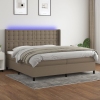 Cama box spring colchón y luces LED tela gris taupe 200x200 cm