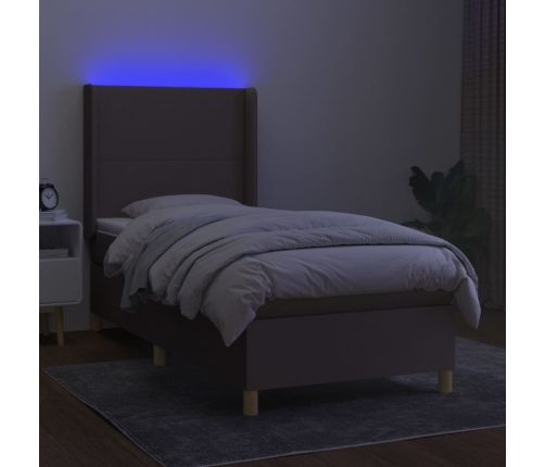 Cama box spring colchón y luces LED gris taupe 80x200 cm