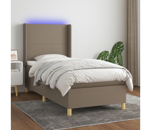 Cama box spring colchón y luces LED gris taupe 80x200 cm