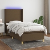 Cama box spring colchón y luces LED tela marrón oscuro 90x190cm