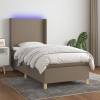 Cama box spring colchón y luces LED tela gris taupe 90x190 cm