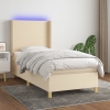 Cama box spring colchón y luces LED tela color crema 90x190 cm