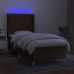 Cama box spring colchón y luces LED tela marrón oscuro 90x200cm