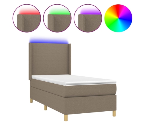 vidaXL Cama box spring colchón y luces LED tela gris taupe 90x200 cm