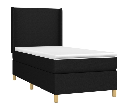 Cama box spring colchón y luces LED tela negro 100x200 cm