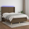 Cama box spring colchón luces LED tela marrón oscuro 140x190 cm