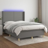 Cama box spring colchón y luces LED tela gris oscuro 140x200 cm