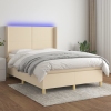 Cama box spring colchón y luces LED tela crema 140x200 cm