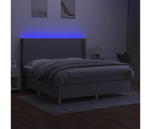 Cama box spring colchón y luces LED tela gris claro 160x200 cm