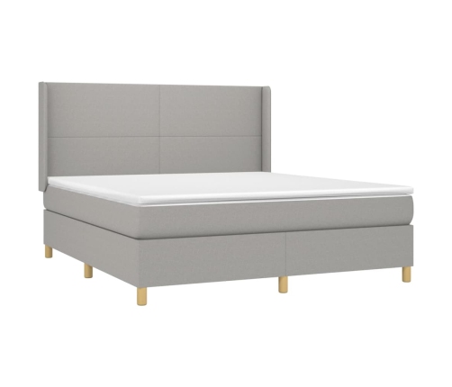 Cama box spring colchón y luces LED tela gris claro 160x200 cm