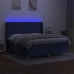 Cama box spring colchón y luces LED tela azul 160x200 cm