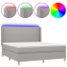 Cama box spring colchón y luces LED tela gris claro 180x200 cm